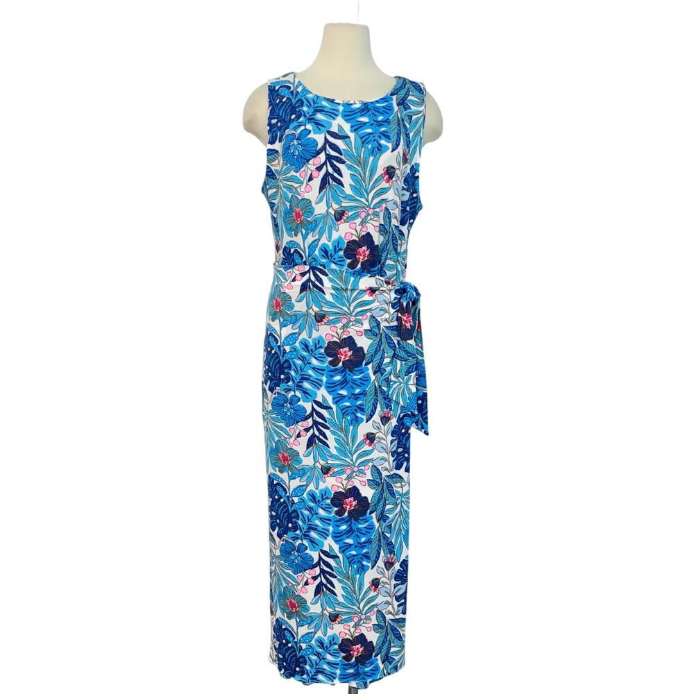 Lilly Pulitzer Estela Midi Dress Breezy Aqua Best Fronds Forever Floral XL